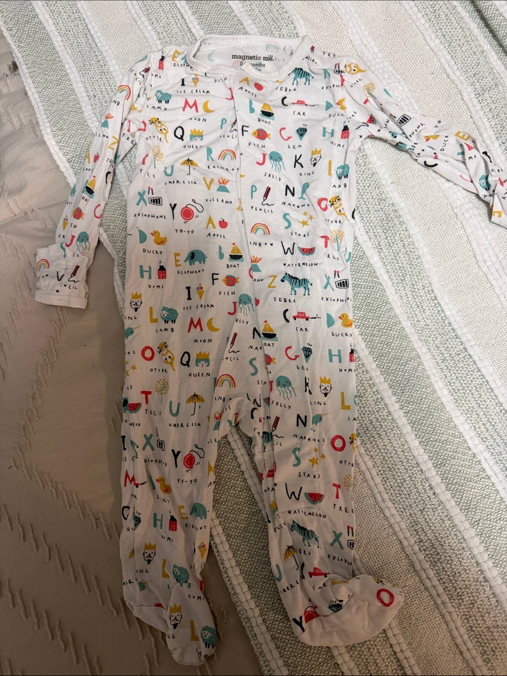 Magnetic Me Cream One-Piece Footie with Colorful Alphabet & Animal Prints